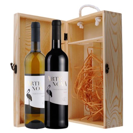 葡萄牙后现代艺术干红+干白葡萄酒双支松木礼盒