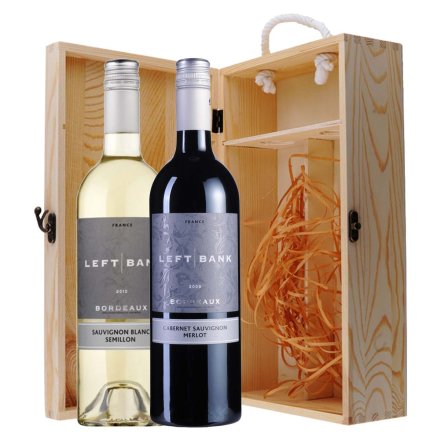 法国左岸•康伯城堡干红+干白葡萄酒双支松木礼盒