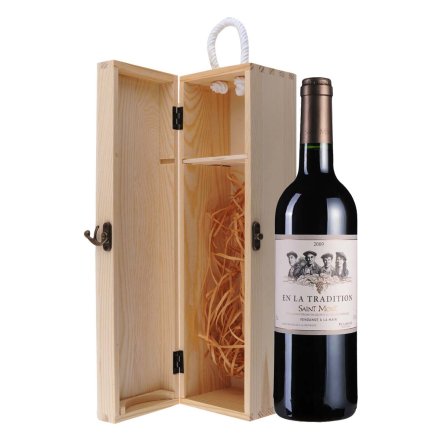 法国传世圣蒙2009干红葡萄酒单支松木礼盒装