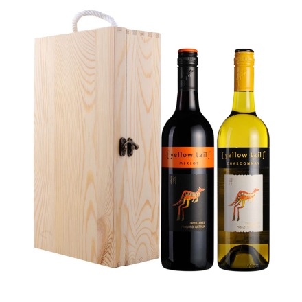 澳大利亚黄尾袋鼠梅洛红葡萄酒+澳大利亚黄尾袋鼠霞多丽干白葡萄酒+双支松木盒