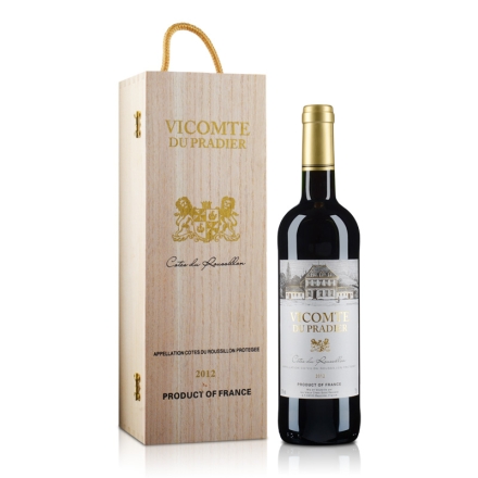 【清仓】法国原瓶进口AOC普拉迪子爵干红葡萄酒（木盒装）750ml