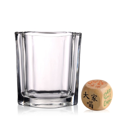 朋珠透明四方烈酒杯75ml（乐享）+木质喝酒骰子