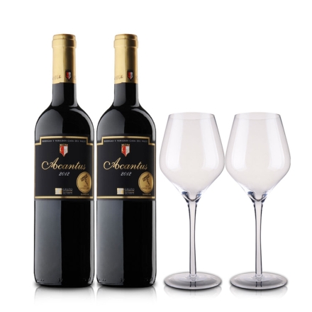 西班牙进口红酒 圣霞多·爱肯特斯干红葡萄酒 750ml（双瓶装）+红酒杯双支