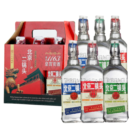 42°永丰北京二锅头出口型小方瓶清香型白酒500ml*6（礼盒装三种标色随机发货）