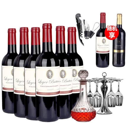 法国原瓶原装进口朗格巴顿干红葡萄酒整箱（750ml*6）送醒酒器红酒杯酒架套餐