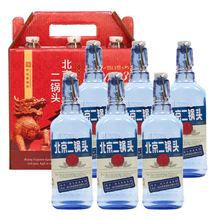 42°永丰牌北京二锅头出口型小方瓶蓝瓶清香型白酒 500ml（6瓶装）礼盒