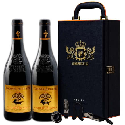 红酒法国原瓶进口AOC级干红葡萄酒新教皇堡珍藏750ml*2支装送礼盒酒杯