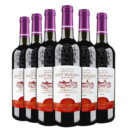 法国原瓶进口红酒 波尔多产区AOC级浮雕艺术瓶干红葡萄酒 13%vol 750ml*6瓶