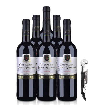 法国(原瓶进口)法圣古堡圣威骑士干红葡萄酒750ml(6瓶装)+酒刀