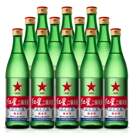 46°红星绿瓶二锅头 大二 绵柔 清香型白酒 500ml(12瓶装）