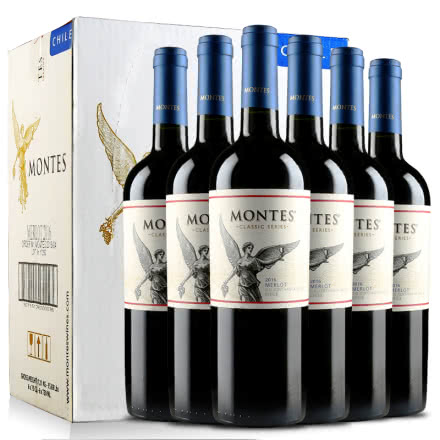 【智利红酒原瓶进口】蒙特斯经典梅洛干红葡萄酒750ml*6瓶
