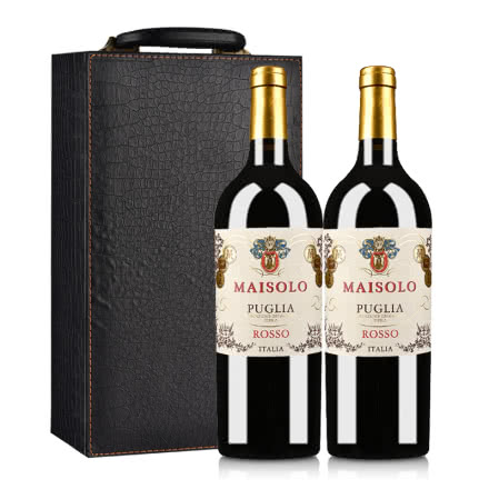 意大利圣霞多·麦索罗干红葡萄酒750ml*2 （普利亚地理标志保护葡萄酒）皮盒装