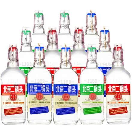 42°永丰北京二锅头小方瓶红标蓝标绿标三色组合 500ml（12瓶装）