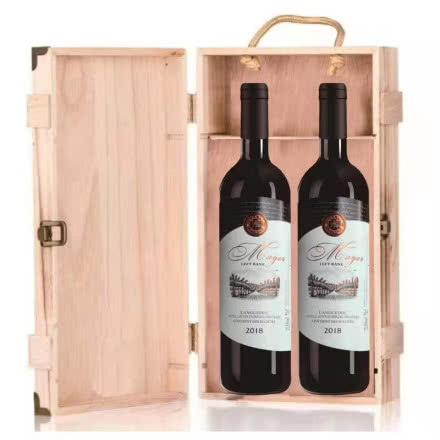 法国原瓶进口红酒 朗格多克 AOP级 玛格左岸金樽干红葡萄酒木质礼盒750ml*2